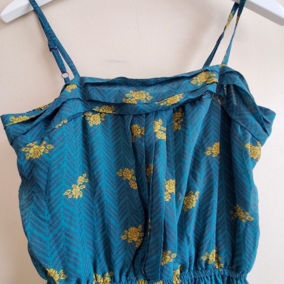 Mossimo Pine Green with yellow floral pattern spaghetti strap Dress, Medium - Picture 5 of 8